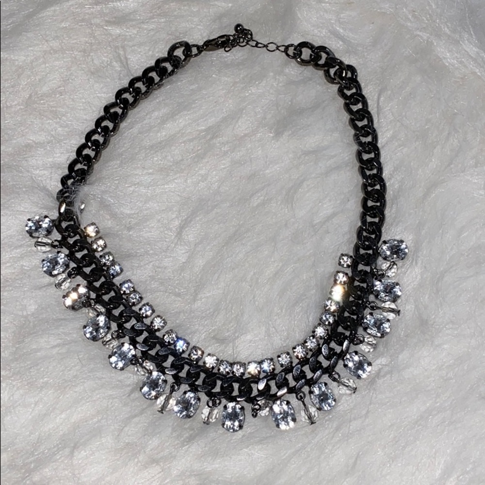 Black/chrome chain necklace with rhinestones